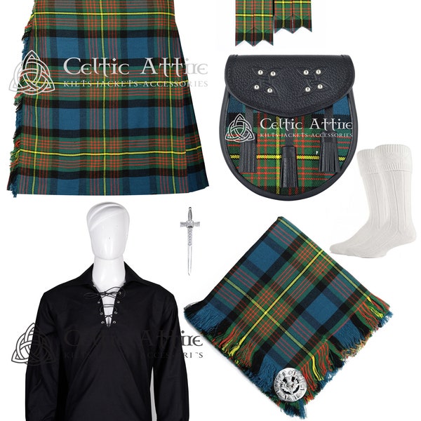 Kilt tartan écossais 8 verges pour homme - Lot de 9 pièces - Fabriqué sur commande Kilt traditionnel Highlander - 60 couleurs - Kilt acrylique 16 oz