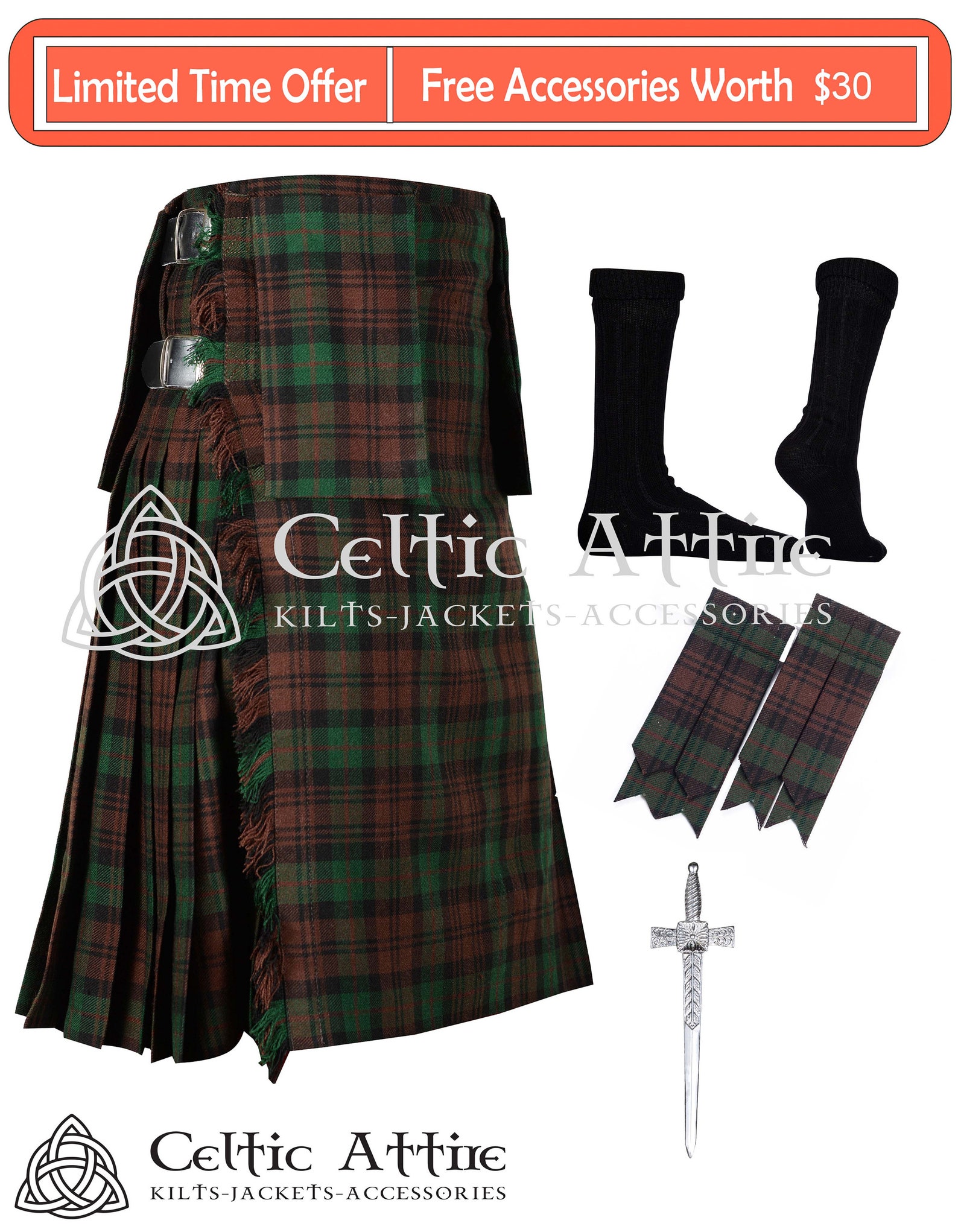 Scottish 8 Yard TARTAN KILT With 3 Detachable Pockets Kilt - Etsy