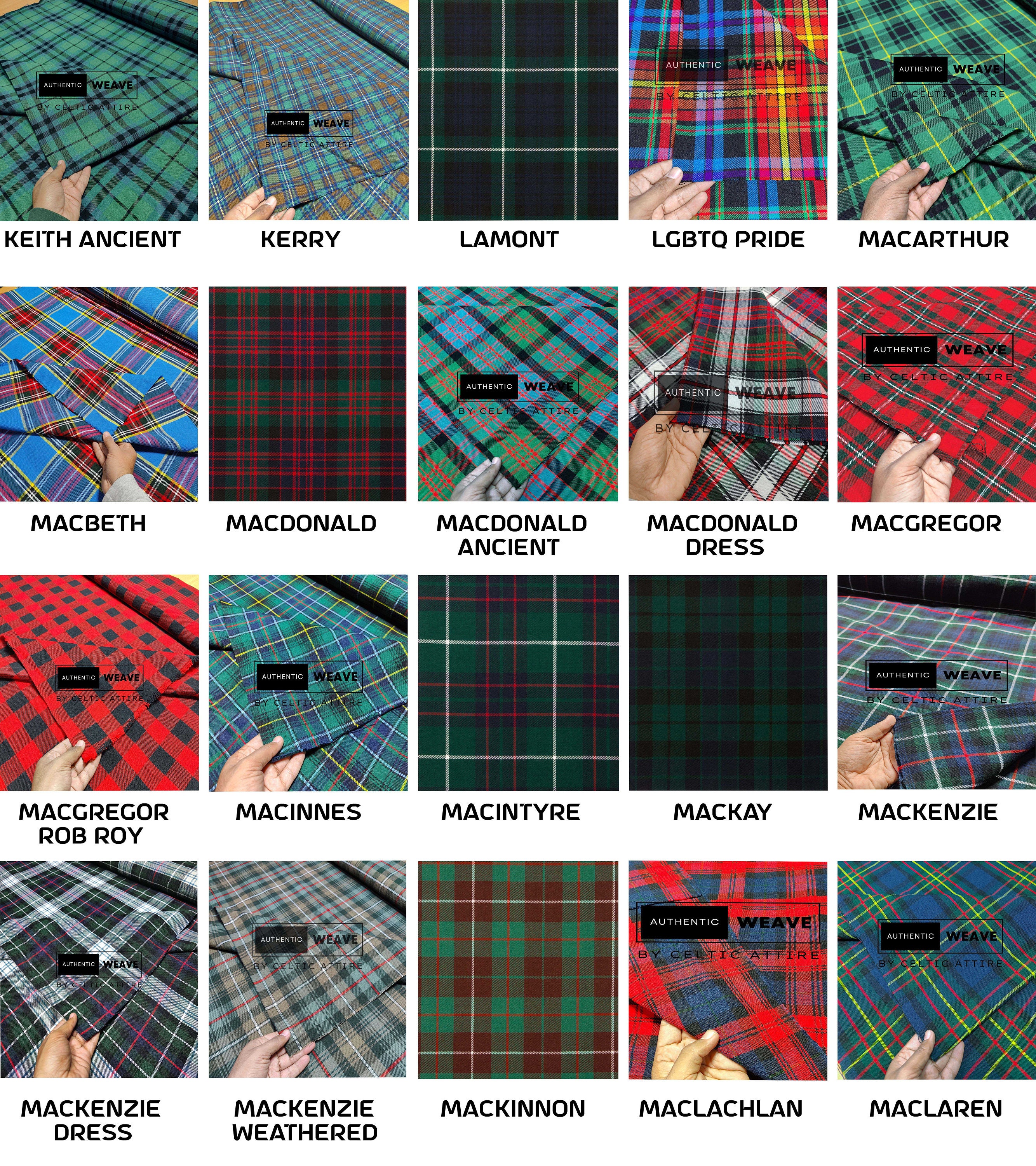 Scottish Tartan Fabric - Running Yards - 16 Oz Weight 54 Inches Width - 160 Colors - Largest Tartan Collection - Tartan M to R