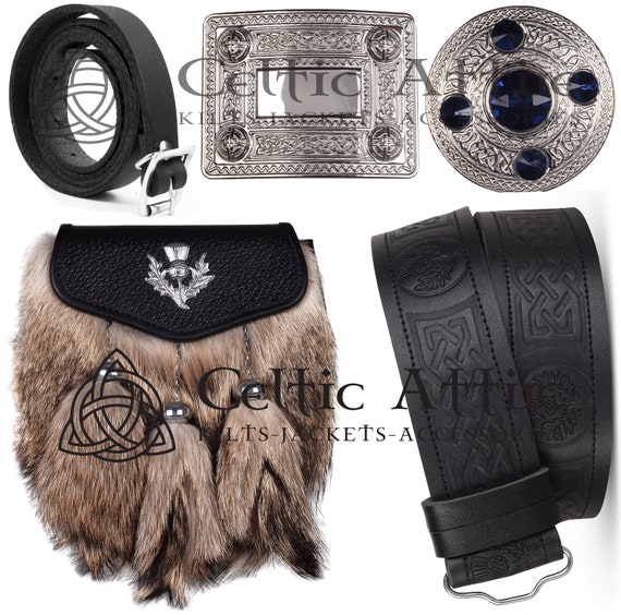 Black Leather Semi Dress Sporran KILT SPORRAN Package Sporran