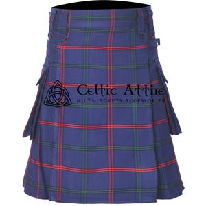 Montgomery Tartan Utility Kilt - Scottish Highlander 16 Oz Modern Cargo Pockets Kilt for Men - Tactical Hunting Camping Sport Kilt