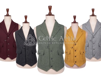 Tweed Wool Vest – Peaky Blinders Style Utility Pockets Waistcoat, Made to Measure - 14 Colors