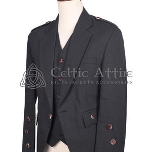 Charcoal Gray Barathea Wool Argyll Scottish Jacket and Waistcoat - Made to Measure - by Celtic Attire