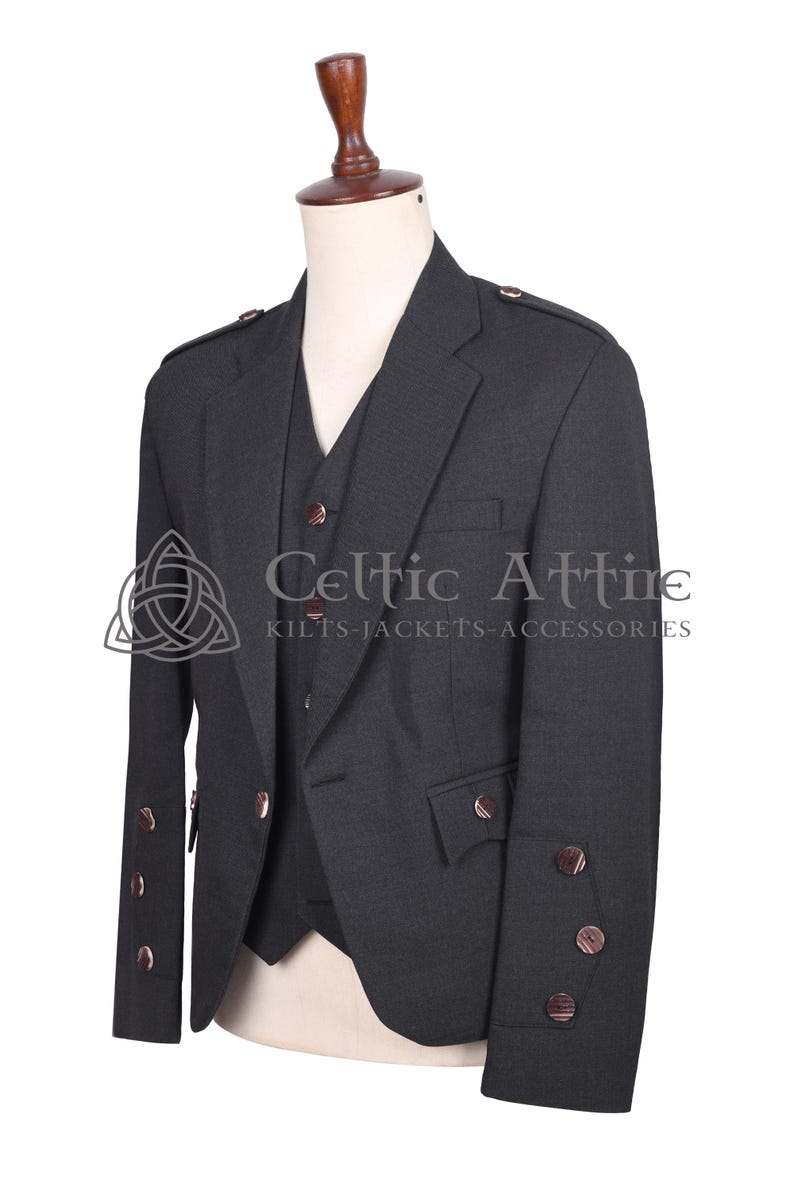 Charcoal Gray Barathea Wool Argyll Scottish Jacket and Waistcoat - Made to Measure - by Celtic Attire