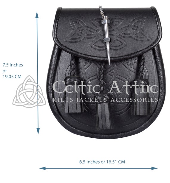 Kilt Sporran Scozzese Uomo: Traditional Highland Daywear Con Testa Di Cervo E Nappe, Cintura Catena In Pelle Nera Artigianale