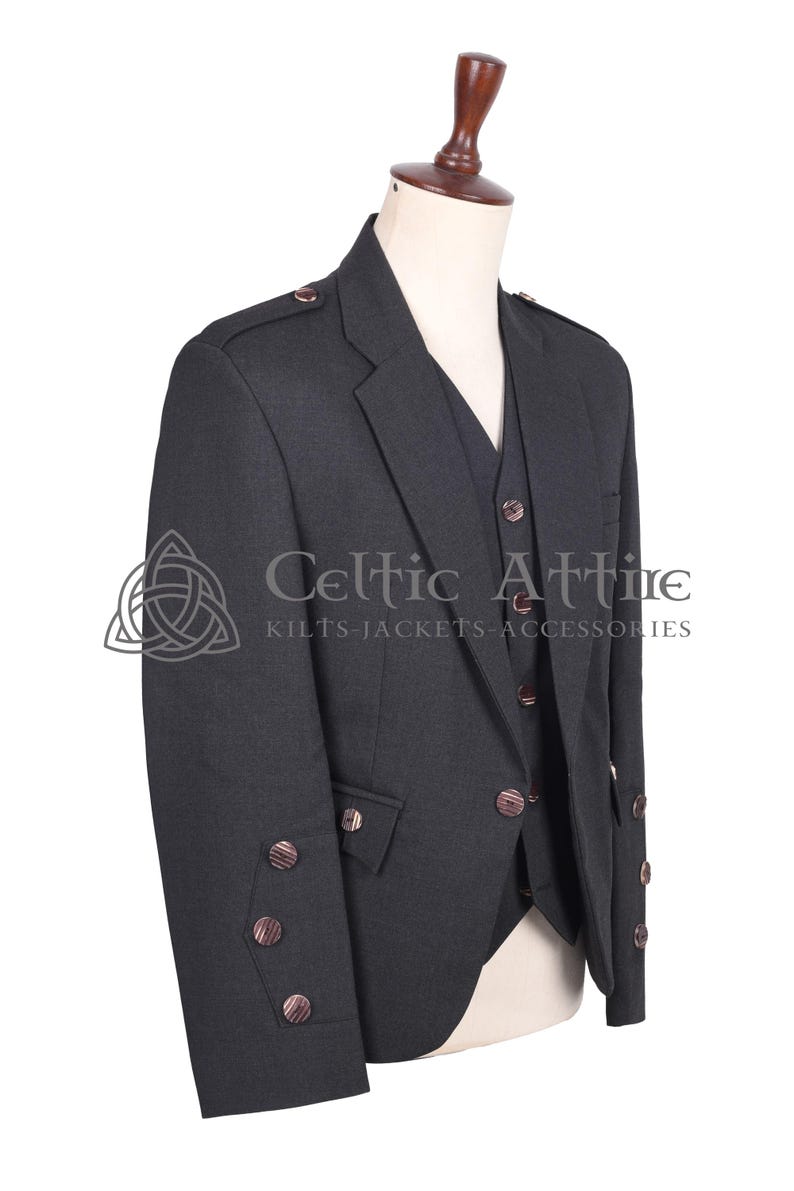 Charcoal Gray Barathea Wool Argyll Scottish Jacket and Waistcoat - Made to Measure - by Celtic Attire