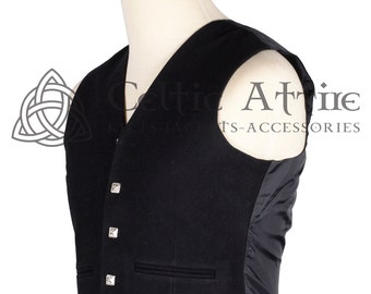 Hochwertige handgefertigte Kilt-Weste – schottische 5-Knöpfe-Formelle Argyle-Weste – schwarze Wollweste – schottische Kilt-Weste – schlichte solide Wollweste