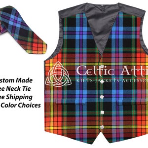 Scottish Tartan Waistcoat - Kilt Vest - 5 Buttons Traditional Wedding Waistcoats for Men - Free Matching Tartan Neck Tie
