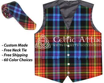 Schottische Tartan Weste - Kilt Weste - 5 Knöpfe Traditionelle Hochzeitswesten für Männer - Kostenlos passende Tartan Krawatte