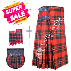 Scottish Kilt 8 Yard TARTAN KILT Package - Sporran - Kilt Pin - Flashes - 39 Tartan Colors - Custom Size - Highlander Kilt