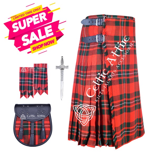 Red And Black Plaid Scottish Celtic Leather Highlander Sporran Red And Black Plaid Scottish Celtic Leather Highlander Sporran