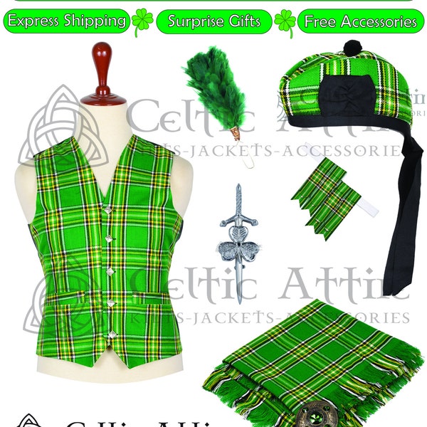 Schotse tartan gilet - 5 knoppen Argyll Vest - op maat gemaakt - gratis accessoires - Glengarry Cap, Hackle, Fly Plaid, Broche, Flashes, Pin