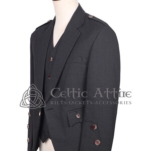 Charcoal Gray Barathea Wool Argyll Scottish Jacket and Waistcoat - Made to Measure - by Celtic Attire