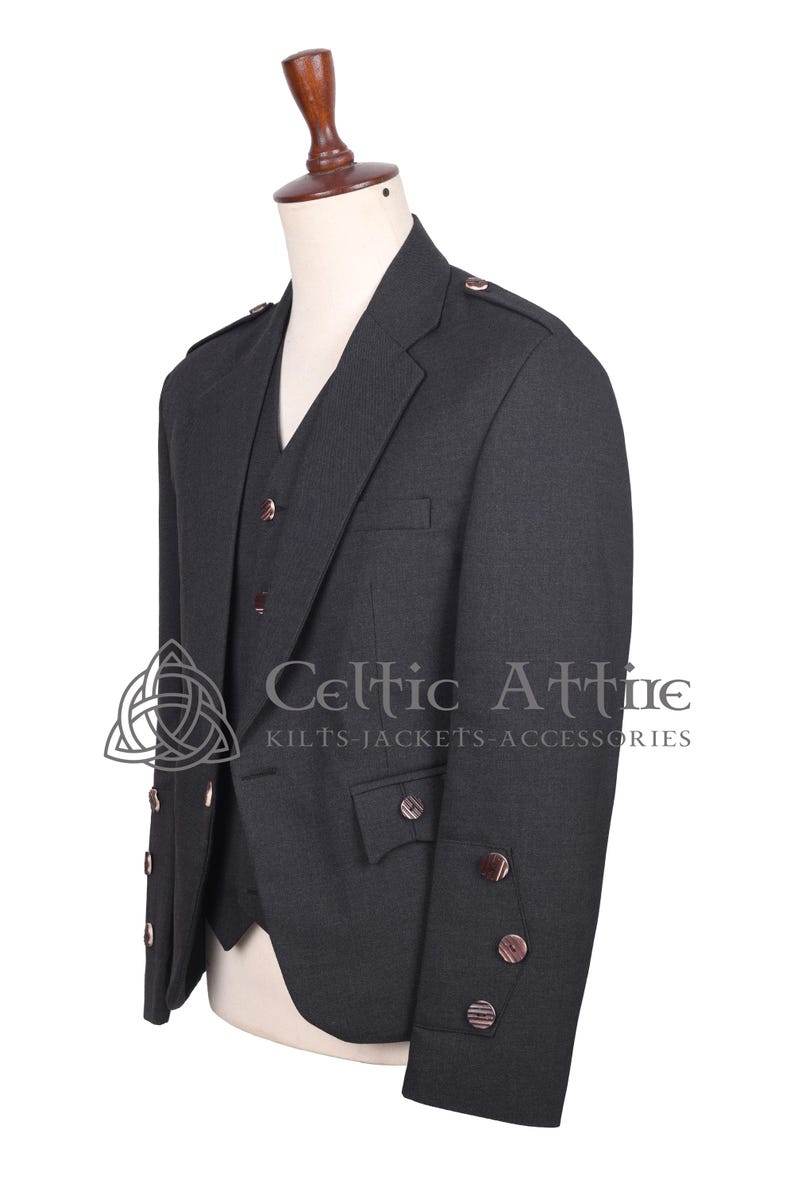 Charcoal Gray Barathea Wool Argyll Scottish Jacket and Waistcoat - Made to Measure - by Celtic Attire