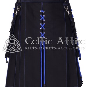 Black Cotton Hybrid Utility Kilt - High Fashion Male Skirt - Scottish Modern Cargo Pockets Kilt - Custom Made - Custom Color Choices