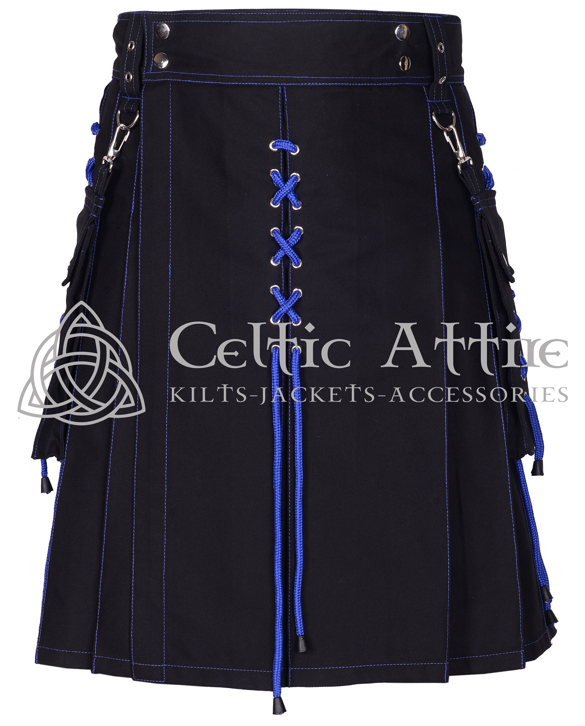 Black Cotton Hybrid Utility Kilt - High Fashion Male Skirt - Scottish Modern Cargo Pockets Kilt - Custom Made - Custom Color Choices