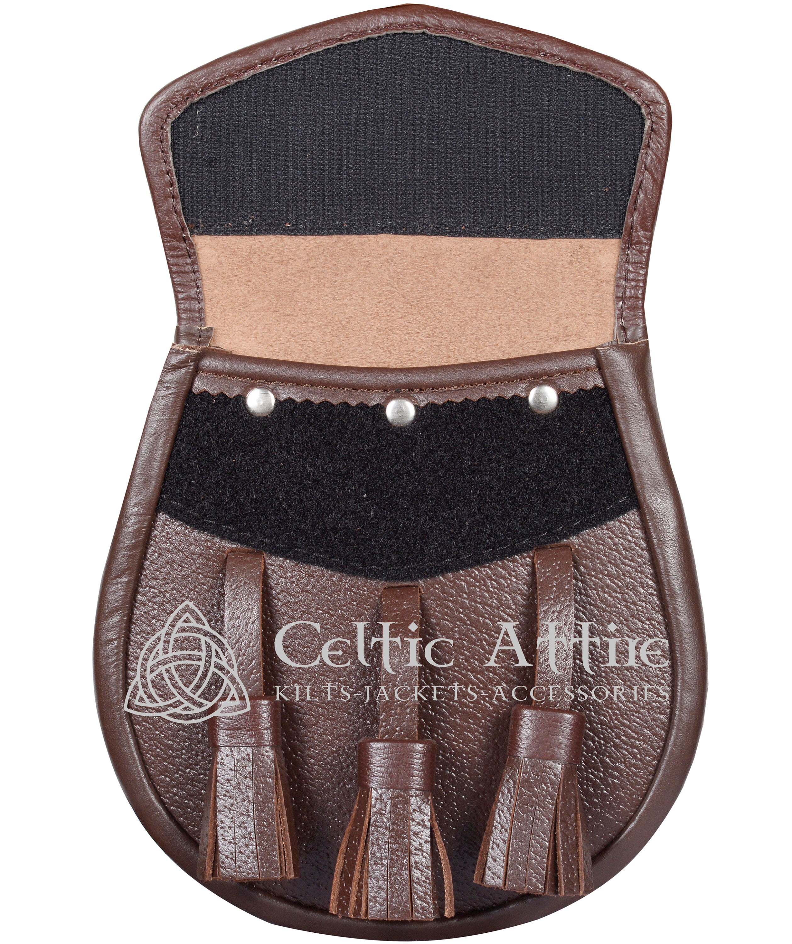 Kilt Sporran da uomo in pelle marrone con 3 nappe e catena - Italia
