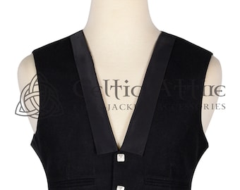 Scottish Prince Charlie Vest - 3 Buttons Formal Black Wool Wedding Vest - kilt Waistcoat