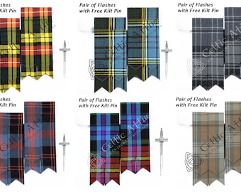 Scottish Tartan Flashes - Garters - With Free Kilt Pin - Handmade Tartan kilt Flashes and Kilt Pin
