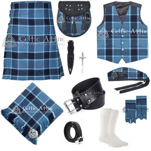 Kilt escocês de 8 jardas para homens - Pacote econômico de 12 peças - Kilt tradicional Highlander feito sob encomenda - 60 cores - Kilt acrílico de 16 onças