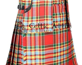 Scottish Tartan 8 Yard Kilt with Detachable Front Pockets - Made to Order - 2500 Tartan Choices - Highlander Utility Kilt for Men