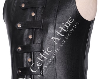 Schwarze Leder Gothic Weste - Motorrad Leder Weste - Premium Qualität Leder Ärmelloses Shirt