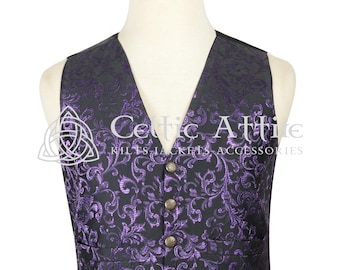 Men's Victorian Fashion Waistcoat - Steampunk Brocade Fabric Vest - 5 Buttons Argyll Style Vest