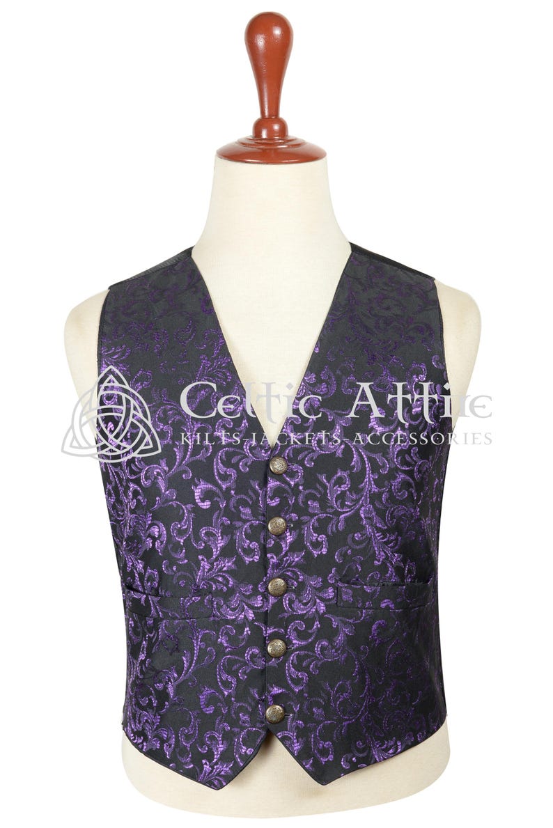 Purple tuxedos, suits, ties, vests and cufflinks - men's black and purple waistcoat/vest