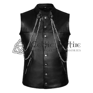 Black Leather Vest - Skull and Bones Gothic Vest  - Premium Custom Made - Embroidered Vest - Leather Waistcoat
