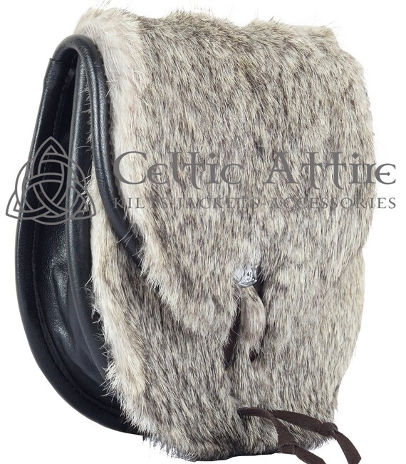 Premium Handmade Black Leather and Grey Rabbit Fur SEMI Etsy