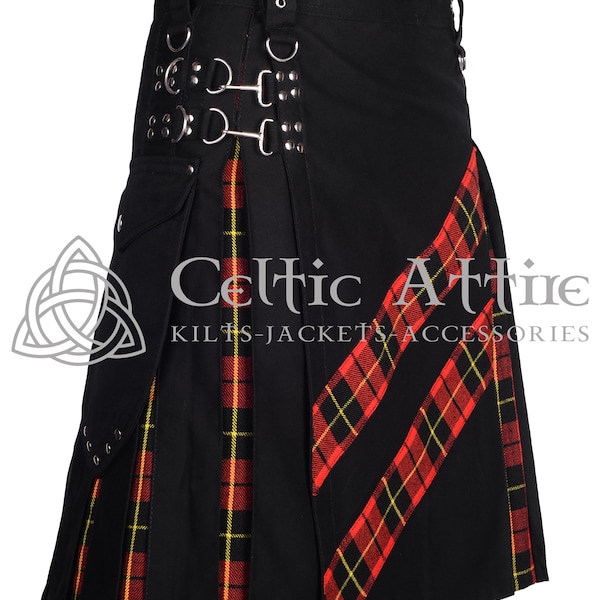 Scottish Utility Kilt Hybrid Custom Made Premium Kilt Pour Homme - 40 Couleurs - Cargo Pockets Kilt