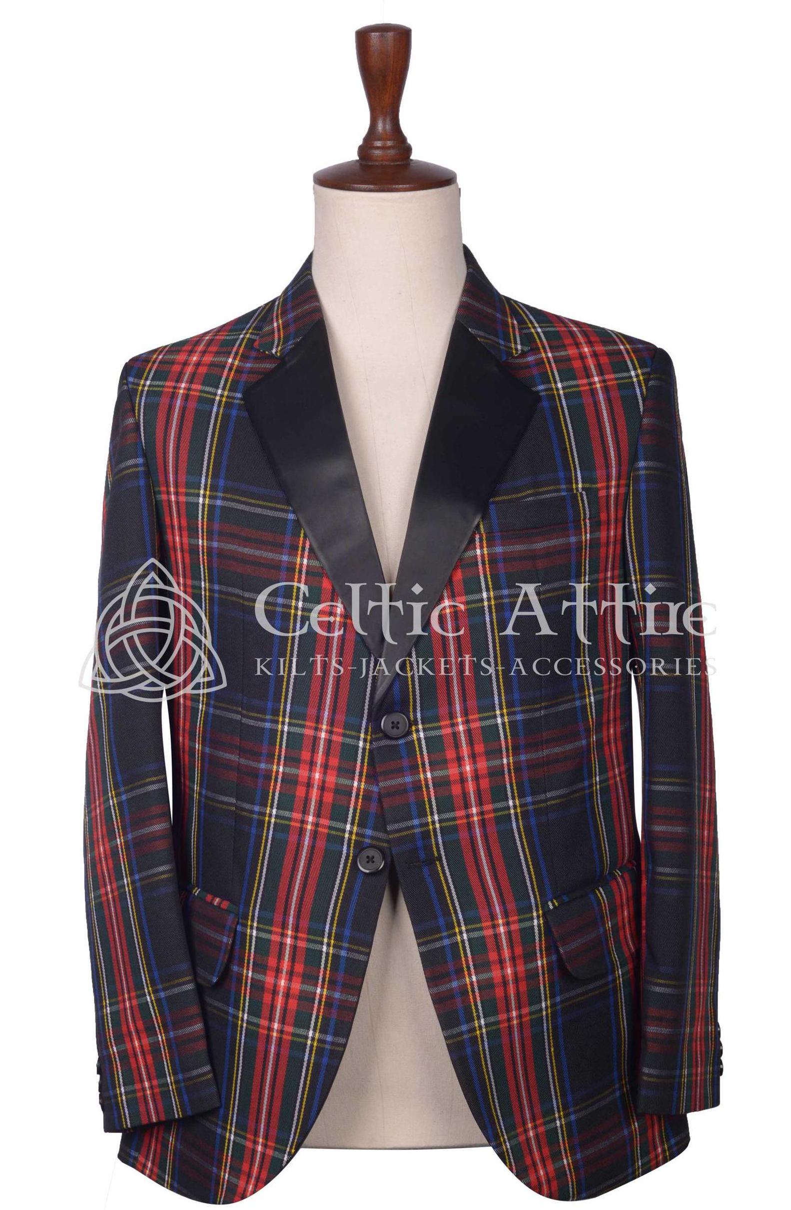Black Stewart Tartan Tuxedo Jacket - Scottish Kilt Jacket