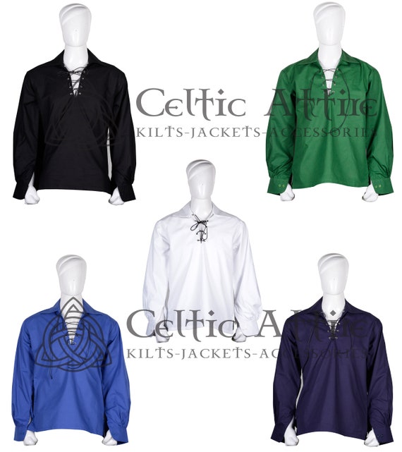 Scottish KILT SHIRT - 100% Cotton Ghillie Shirt- Jacobean Jacobite  Highlander Shirt - Leather Laces - Made to Order - Etsy