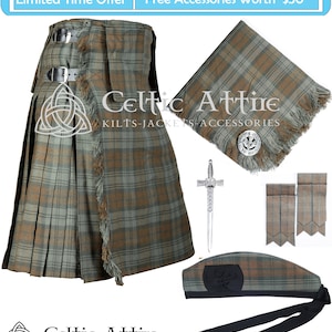 8 Yard Scottish KILT Package for Men - 16 Oz Acrylic Fabric - Custom Made - Kilt Pin - Fly Plaid - Brooch - Glengarry Cap - Flashes