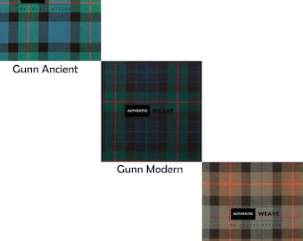 Clan Gunn Tartan Fabrics - 16 Oz Heavy Acrylic 52 Inches Wide Running Yards - Modern, Ancient, Weathered Versions - Home Weaved