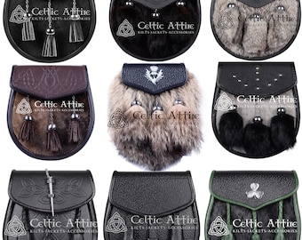 Schottischer Kilt Sporran - Handgefertigt - Premium Leder - mit Kettenriemen - Kilt Sporran - Schottischer Geschenk - Weihnachten