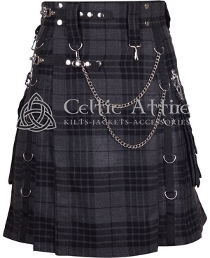 Kilt Utilitaire Pour Homme - Uni Ou Tartan, Style Steampunk/gothique, Avec Sangles Et Poches