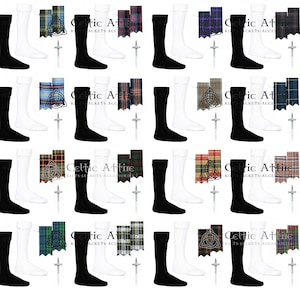 Scottish Kilt Accessories Package - Tartan Flashes - Garters - Kilt Pin - Pair of Kilt Socks