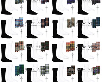 Scottish Kilt Accessories Package - Tartan Flashes - Garters - Kilt Pin - Pair of Kilt Socks