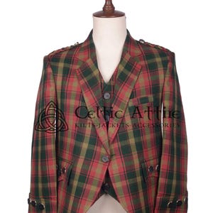 Maple Leaf Tartan Jacke - Schottische Argyll Jacke und Weste - Premium Maßanfertigung Kilt Jacke - Weihnachtsgeschenk