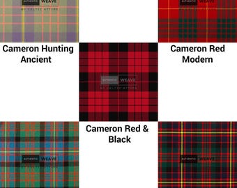 Clan Cameron Tartan Fabrics - 16 Oz Heavy Acrylic 52 Inches Wide Running Yards - Modern, Ancient, Dress, Weathered Versions - Home Weaved
