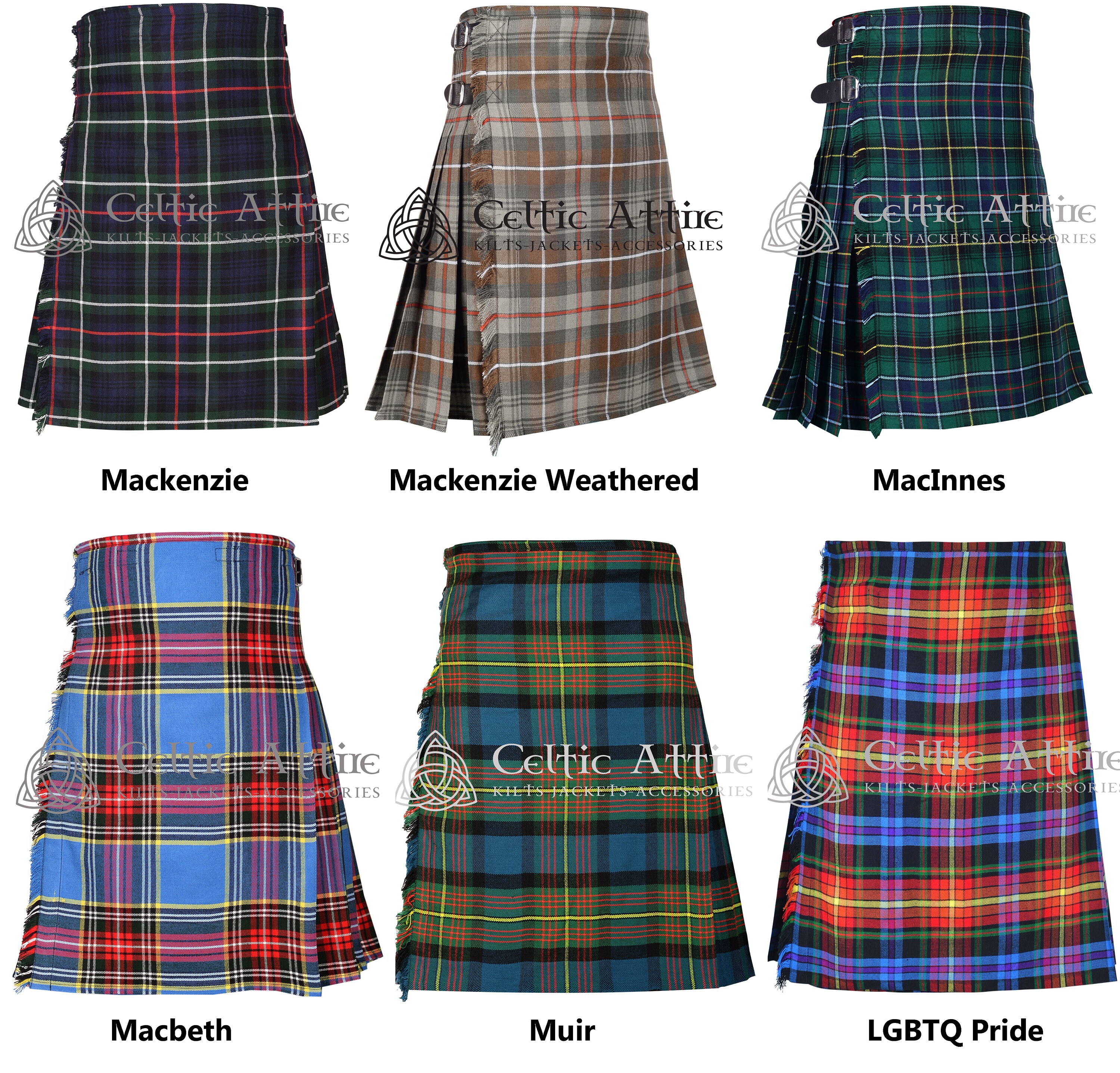 Sort Kalot Scottish Tartan Lightweight Sport Kilt - Highland Games Kilt - 13 Oz ...