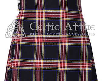 Black Stewart Tartan 8 Yard Scottish Kilt for Men - Lightweight Highland Games Sport Kilt - Custom Made Traditional Highlander Kilt