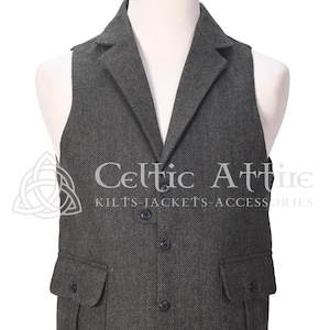 Lovat Green Tweed Waistcoat - Herringbone 4 Buttons Fashion Vest - 100% Wool Custom Made Wedding Vest - Kilt Waistcoat - Peaky Blinders Vest