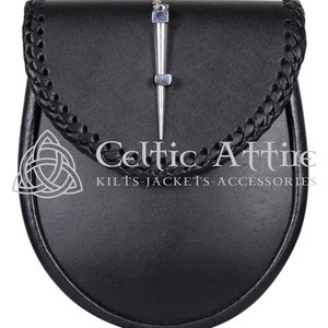 Neue Hand graviert schwarz Leder schottischen KILT SPORRAN und Gürtel - Celtic Sporran - Tag Sporran