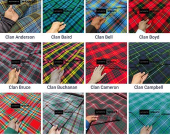 Telas de tartán escocesas - Tartán Highland Clans - 16 oz acrílico grueso, 52 pulgadas de ancho, yardas de longitud - Tartán sin lana hilado en casa