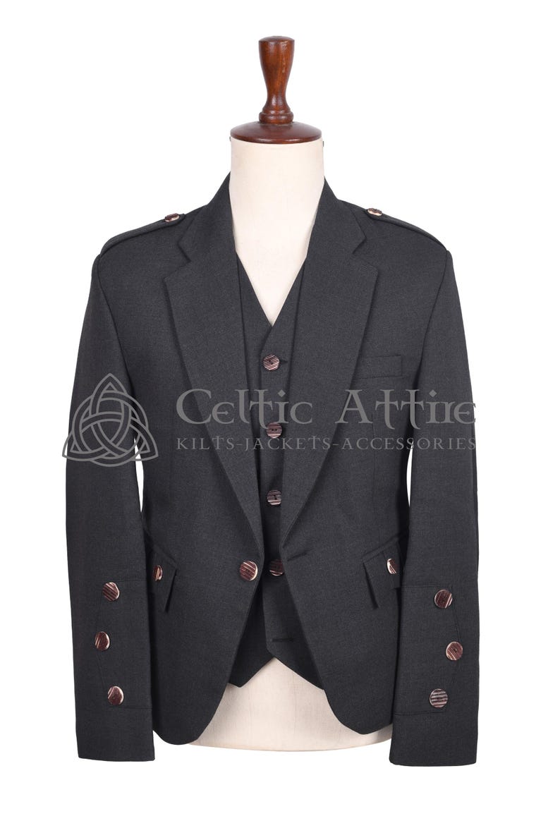 Charcoal Gray Barathea Wool Argyll Scottish Jacket and Waistcoat - Made to Measure - by Celtic Attire