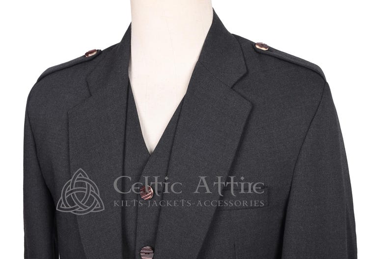 Charcoal Gray Barathea Wool Argyll Scottish Jacket and Waistcoat - Made to Measure - by Celtic Attire