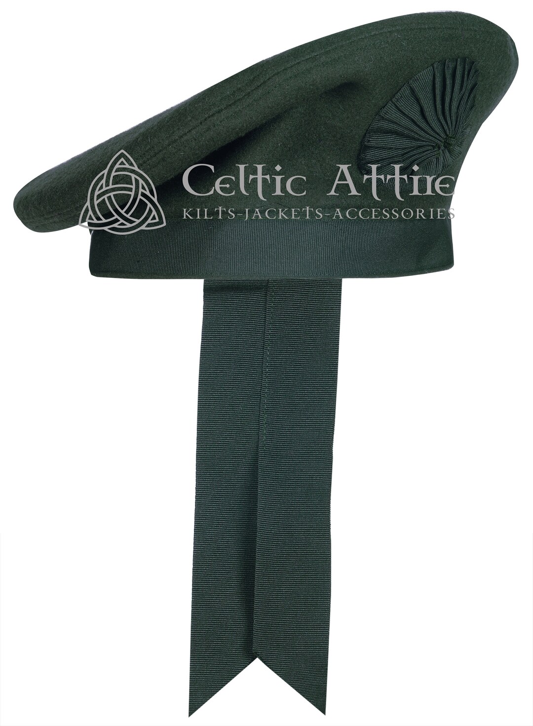 Maze Pure Wool Irish Caubeen Bonnet Hat - Traditional Dark Green Wool Hat With Ribbon