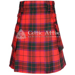 Scottish Rose Tartan Utility Kilt - Scottish Highlander 16 Oz Modern Cargo Pockets Kilt for Men - Tactical Hunting Camping Sport Kilt